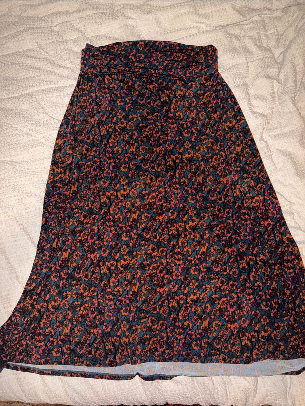 LuLaRoe Navy Maxi Skirt with Orange and Pink Floral Print
